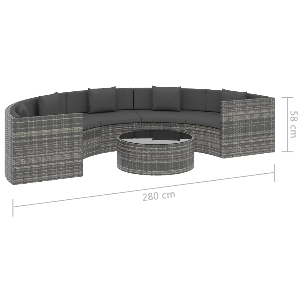 6-piece garden furniture set with cushions, grey, polyrattan