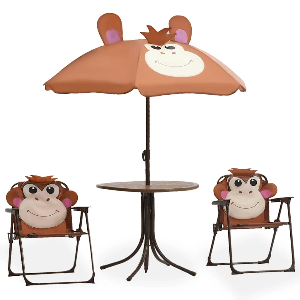 Children's garden bistro set with umbrella, 3 pieces, brown