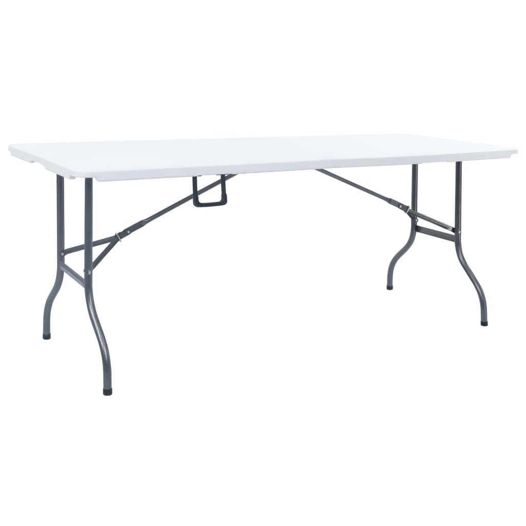 Folding garden table with 2 benches, white, 180 cm, steel and HDPE