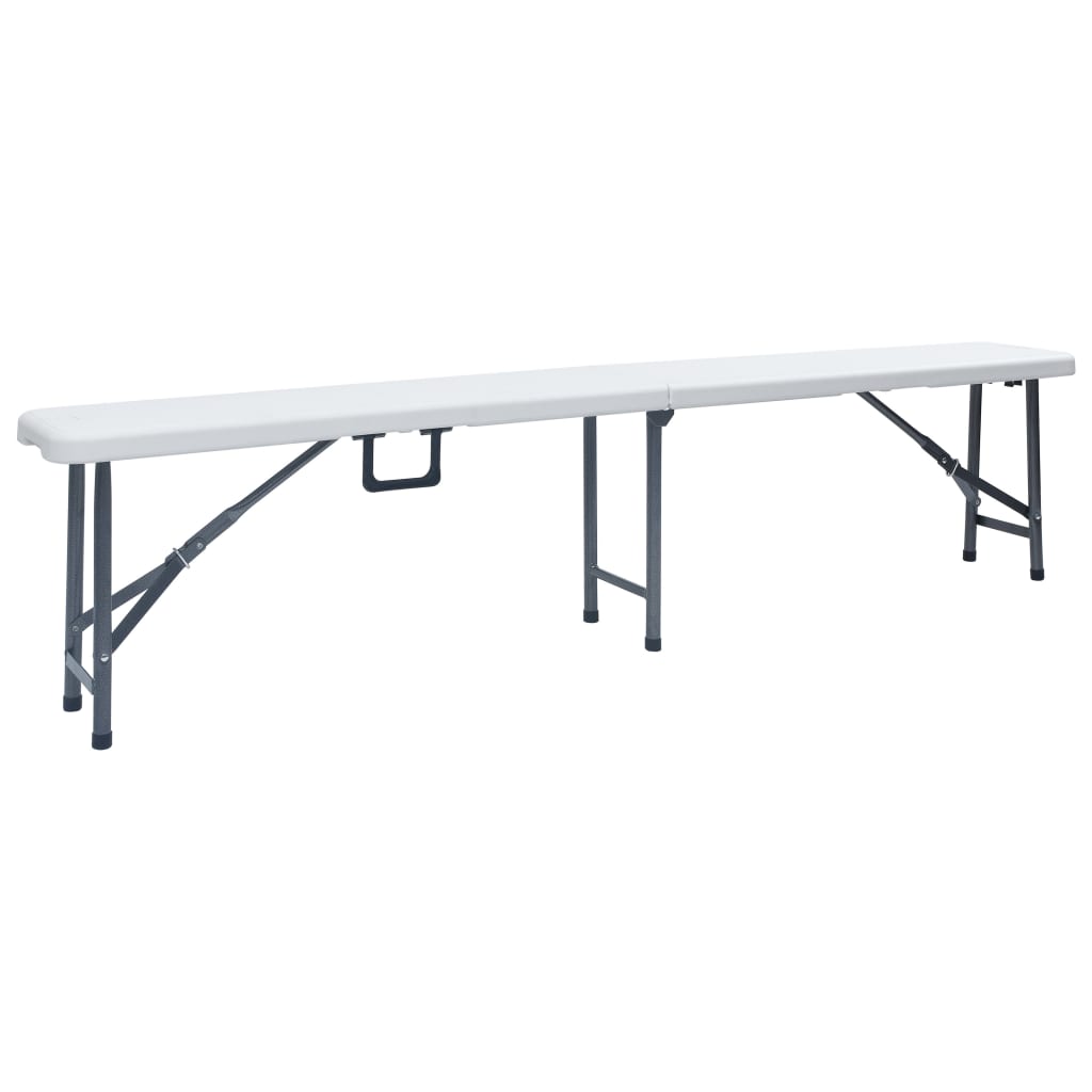 Folding garden table with 2 benches, white, 180 cm, steel and HDPE