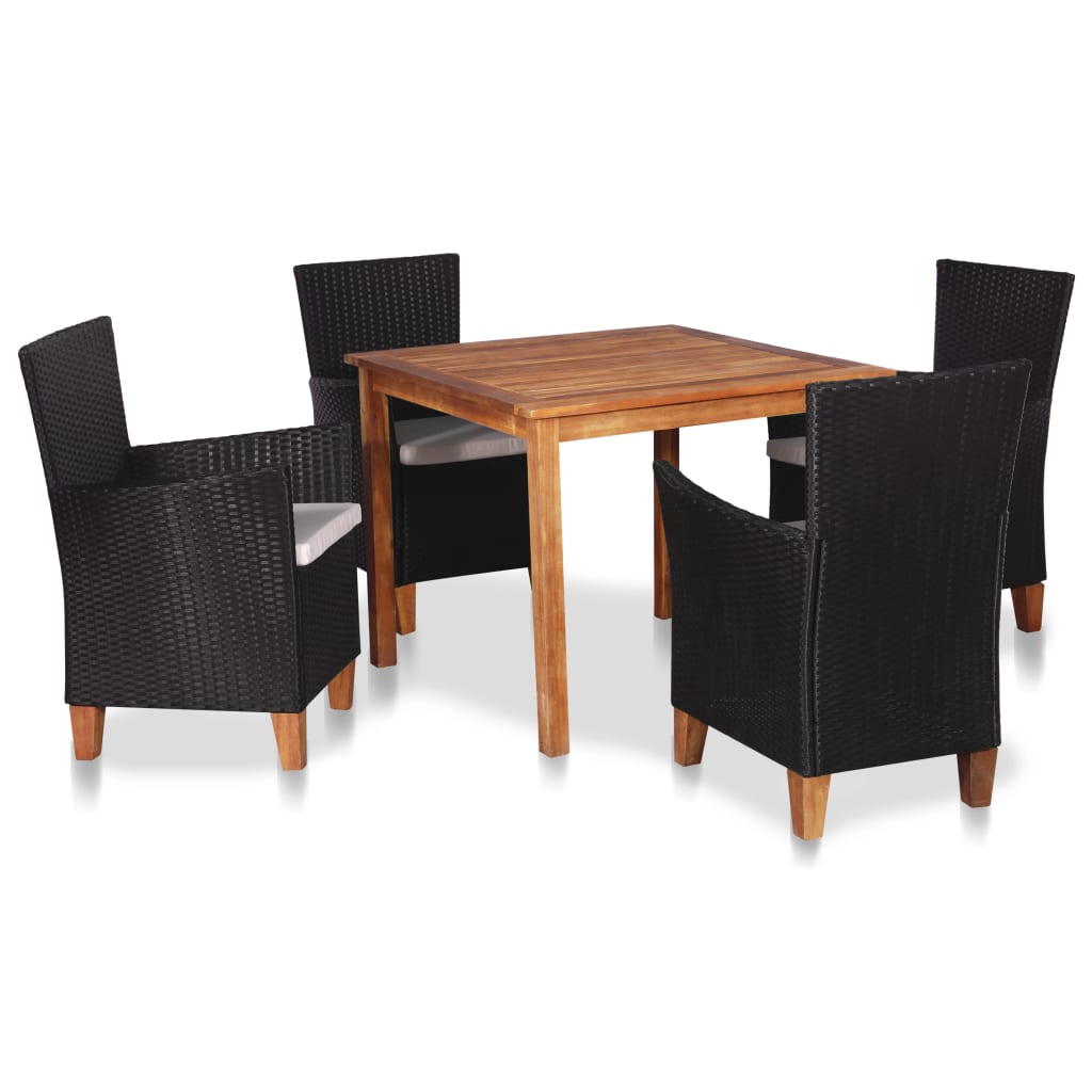 Set mobilier de exterior, 5 piese, negru și maro, poliratan