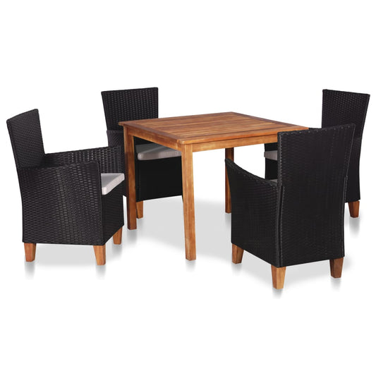 Outdoor furniture set, 5 pieces, black and brown, polyrattan