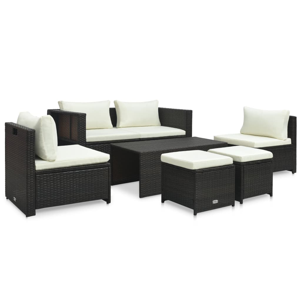 Garden furniture set with cushions, 6 pieces, brown, polyrattan