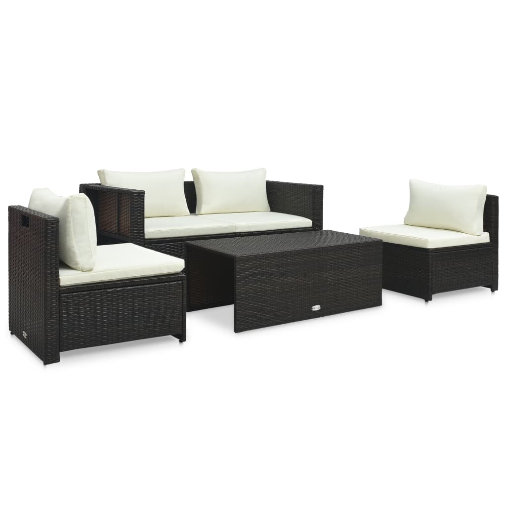 Garden furniture set with cushions, 6 pieces, brown, polyrattan