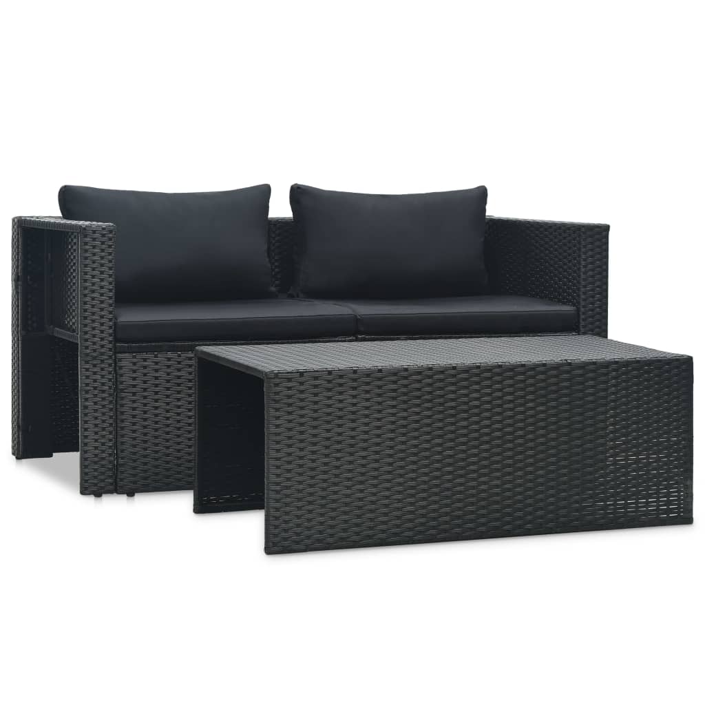 Set mobilier de grădină cu perne, 6 piese, negru, poliratan