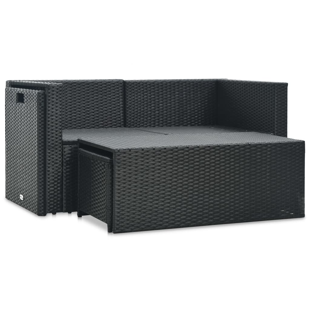 Set mobilier de grădină cu perne, 6 piese, negru, poliratan