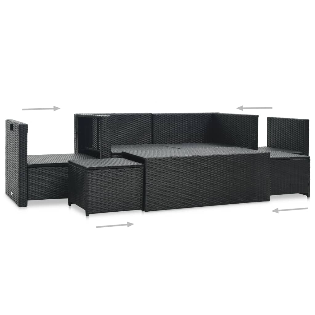 Set mobilier de grădină cu perne, 6 piese, negru, poliratan