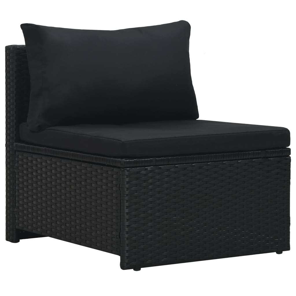 Set mobilier de grădină cu perne, 6 piese, negru, poliratan