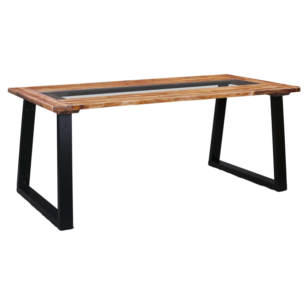 Kitchen table, 180x90x75 cm, solid acacia wood &amp; glass