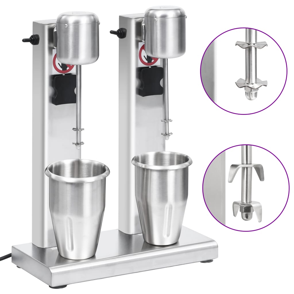 Mixer de milkshake cu 2 vase, oțel inoxidabil, 2 L