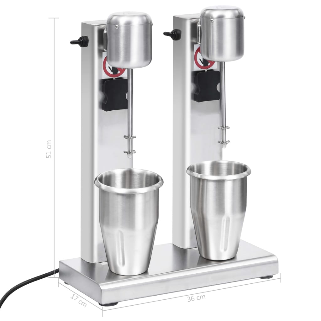 Milkshake mixer with 2 bowls, stainless steel, 2 L