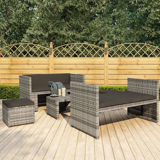 5-piece garden furniture set with cushions, grey, polyrattan