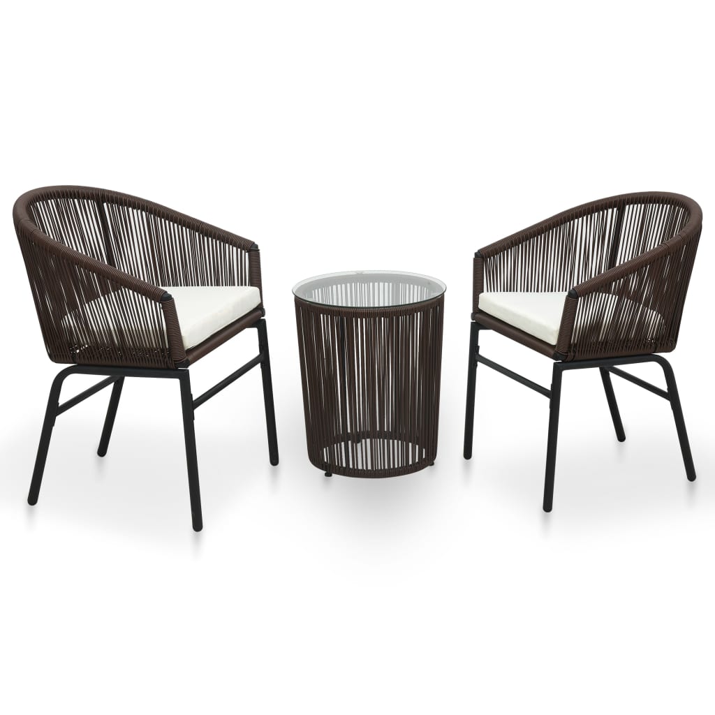 Bistro furniture set with cushions, 3 pieces, brown, PE rattan