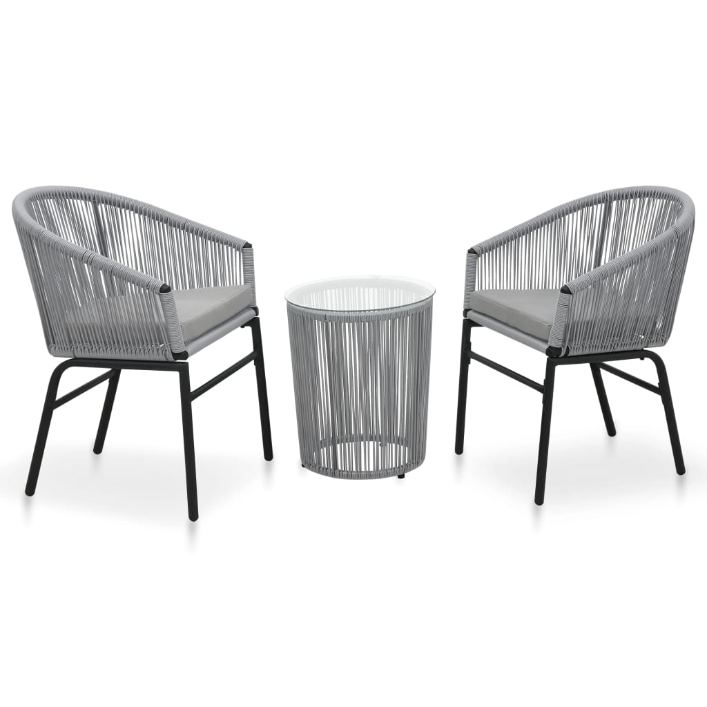 Bistro furniture set with cushions, 3 pieces, grey, PE rattan