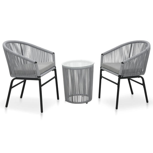 Bistro furniture set with cushions, 3 pieces, grey, PE rattan