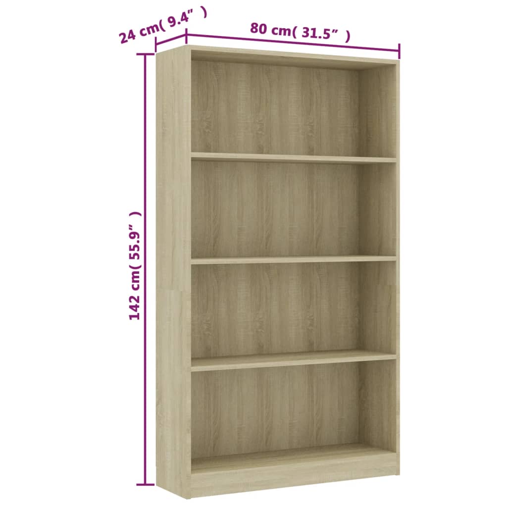 Bibliotecă 4 rafturi stejar sonoma 80x24x142 cm lemn prelucrat