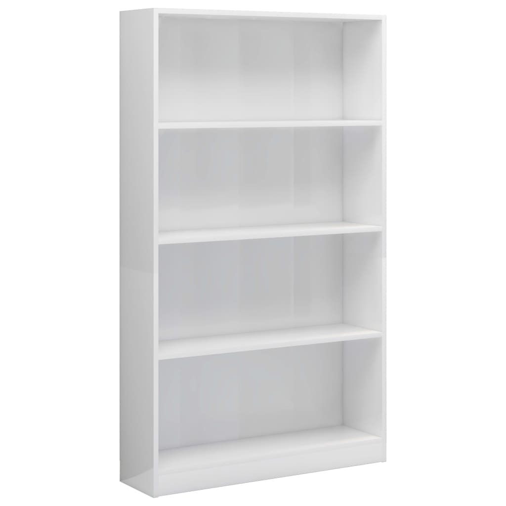 Bookcase 4 shelves, glossy white, 80x24x142 cm, processed wood