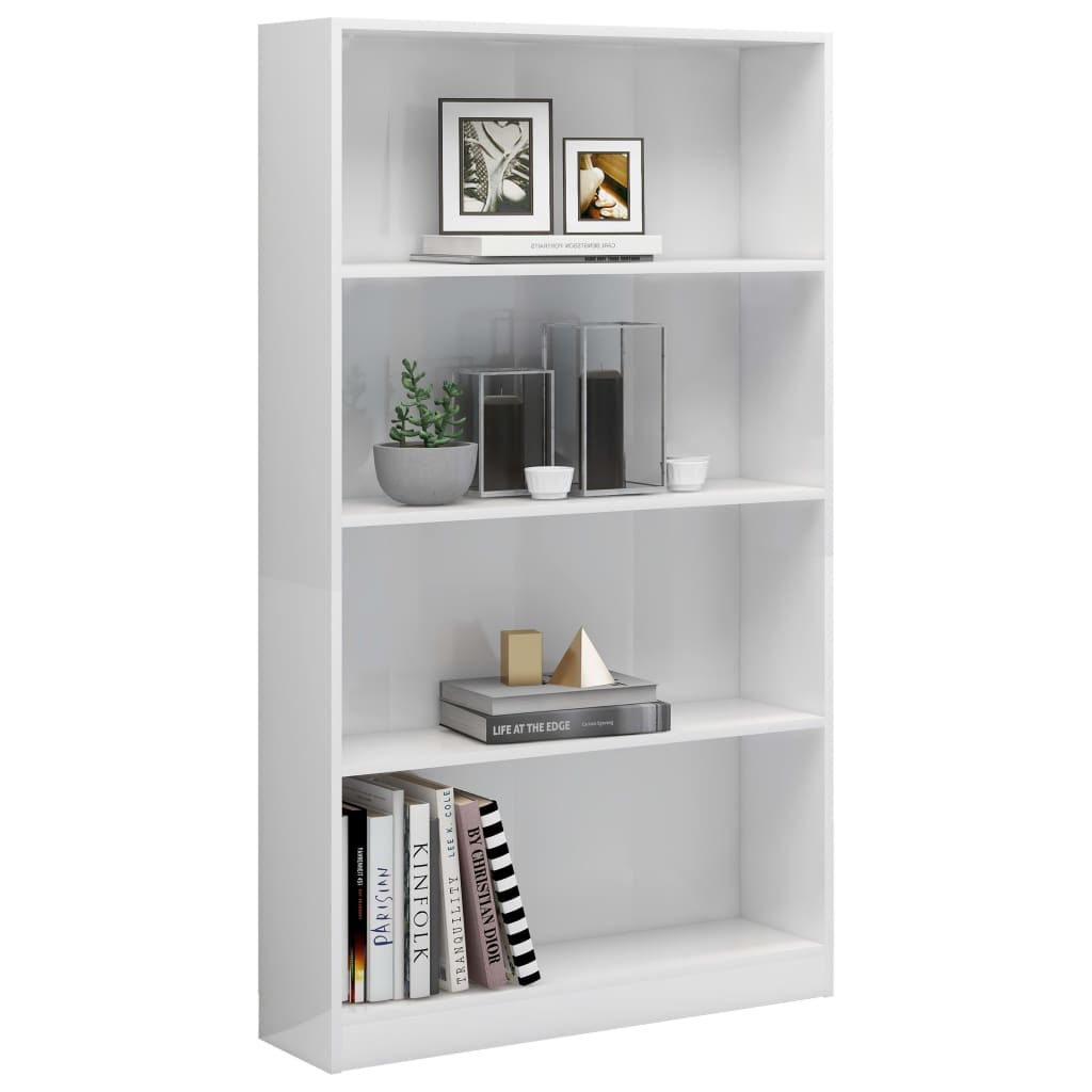 Bookcase 4 shelves, glossy white, 80x24x142 cm, processed wood