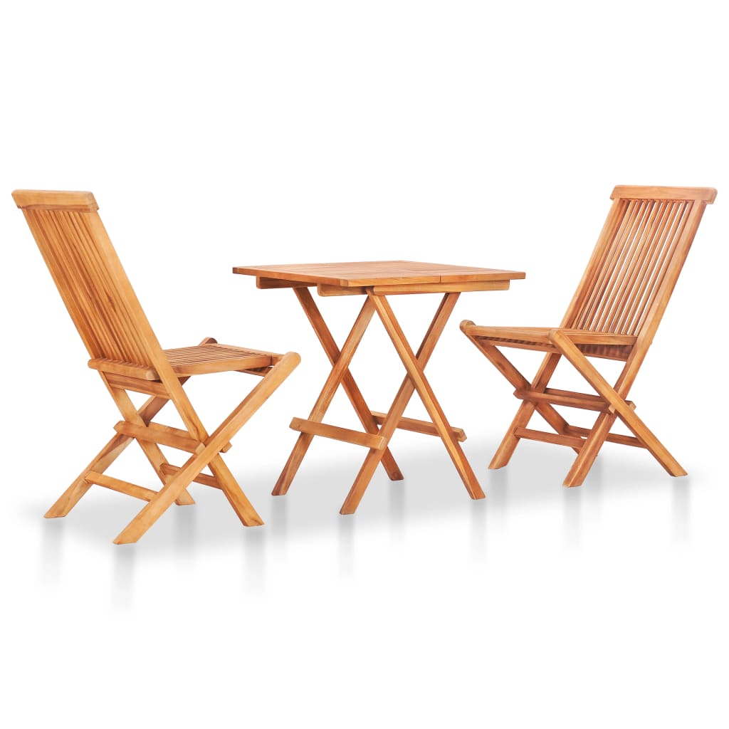 Set mobilier de bistro pliabil, 3 piese, lemn masiv de tec