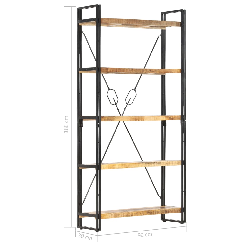 Bookcase with 5 shelves, 90 x 30 x 180 cm, solid mango wood