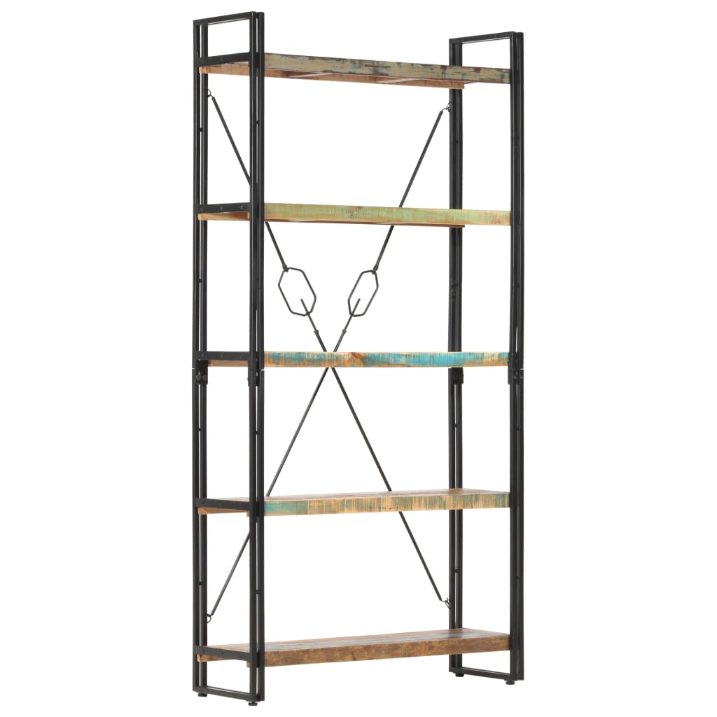 Bookcase with 5 shelves, 90 x 30 x 180 cm, solid recycled wood