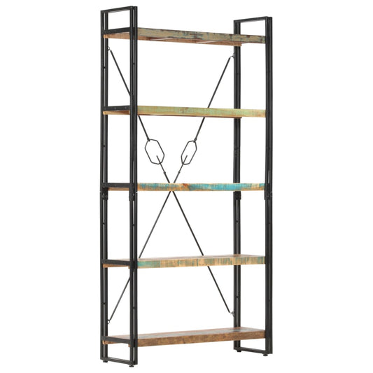 Bookcase with 5 shelves, 90 x 30 x 180 cm, solid recycled wood