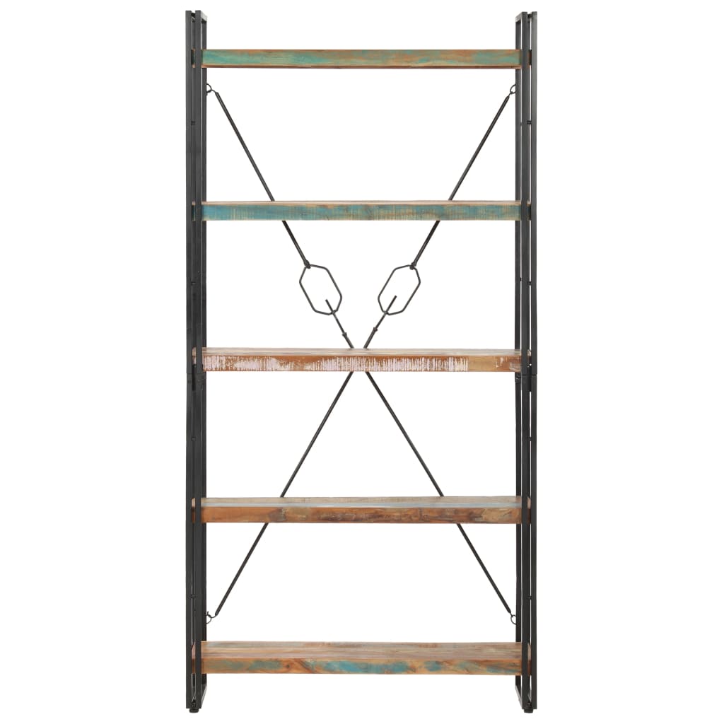 Bookcase with 5 shelves, 90 x 30 x 180 cm, solid recycled wood