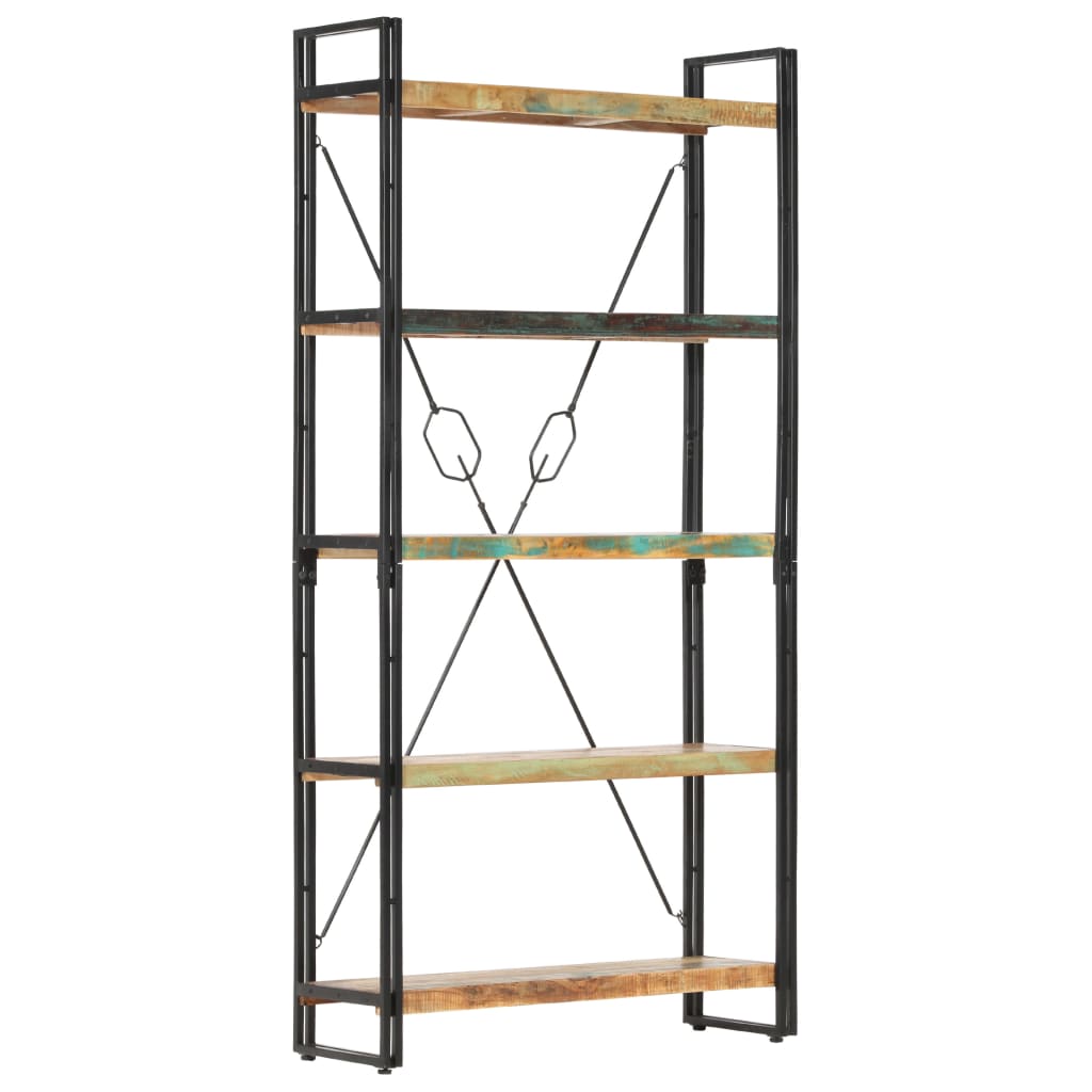 Bookcase with 5 shelves, 90 x 30 x 180 cm, solid recycled wood