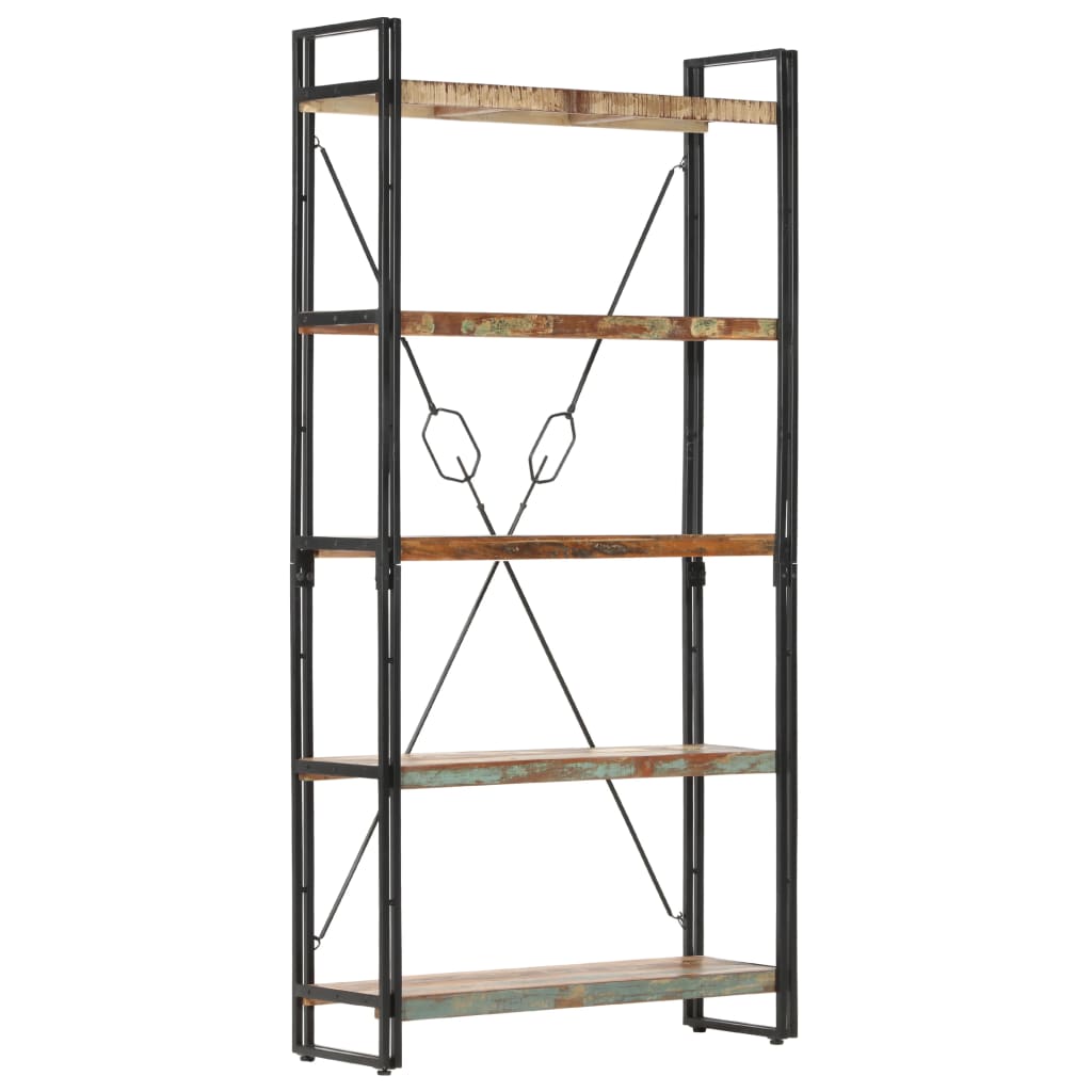 Bookcase with 5 shelves, 90 x 30 x 180 cm, solid recycled wood