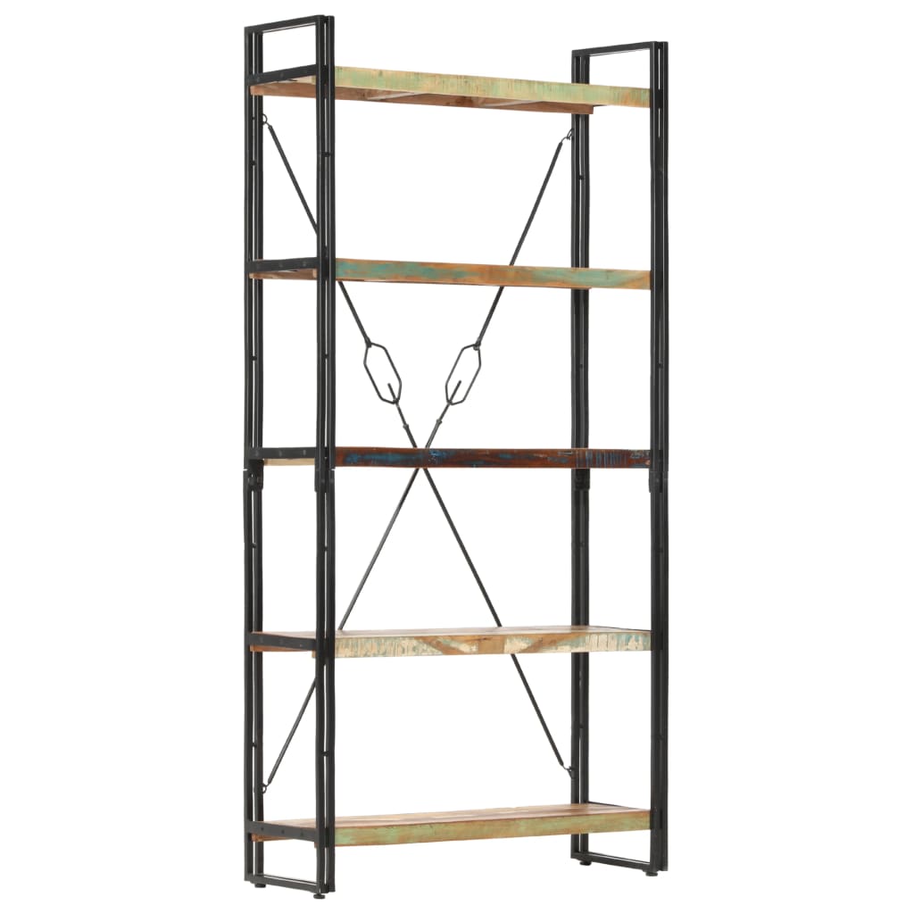 Bookcase with 5 shelves, 90 x 30 x 180 cm, solid recycled wood