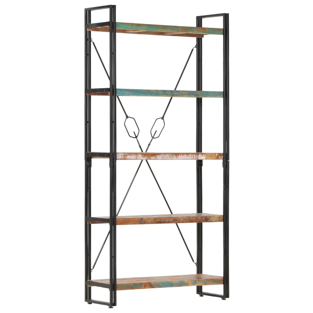 Bookcase with 5 shelves, 90 x 30 x 180 cm, solid recycled wood