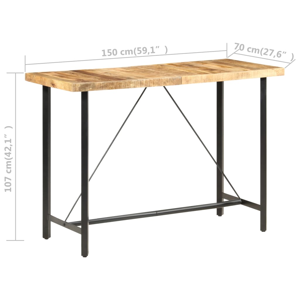 Bar table, 150x70x107 cm, unfinished mango wood