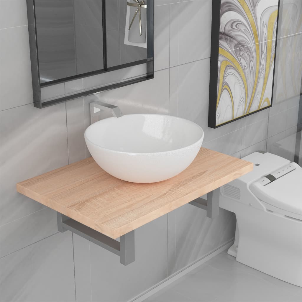 Two-piece bathroom furniture set, oak, ceramic