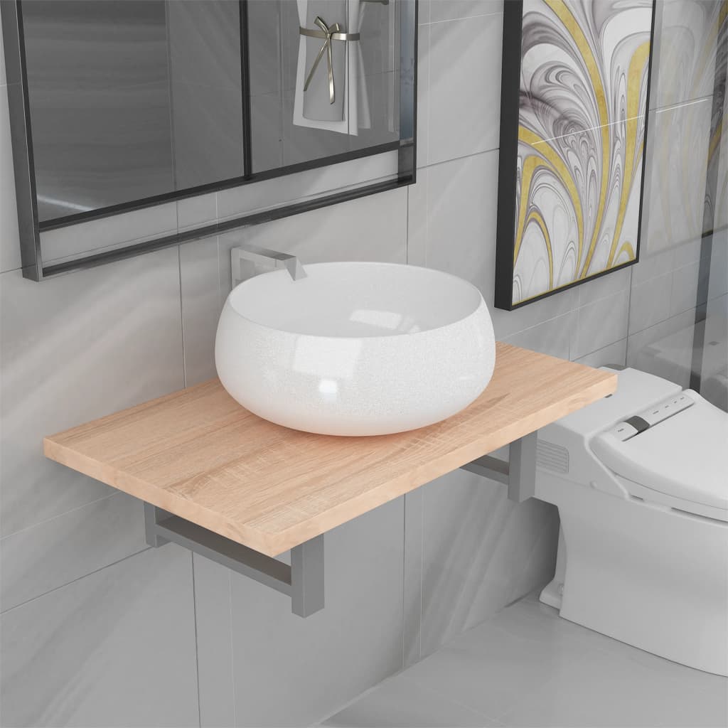 Two-piece bathroom furniture set, oak, ceramic