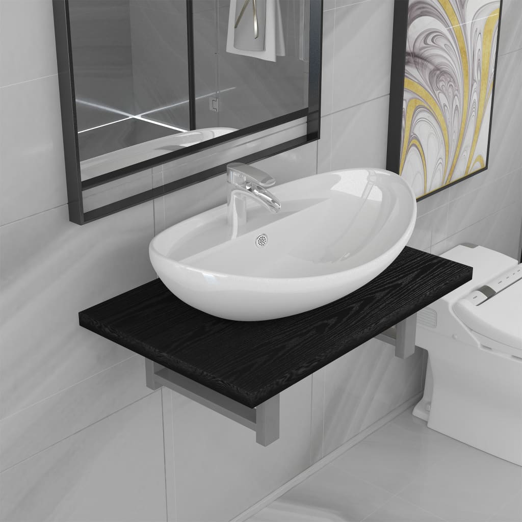 Bathroom furniture set, 2 pieces, black, ceramic