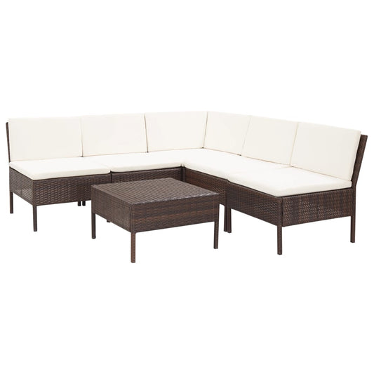 Garden furniture set with cushions, 6 pieces, brown, polyrattan