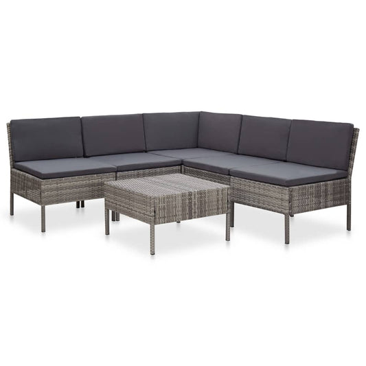 6-piece garden furniture set with cushions, grey, polyrattan