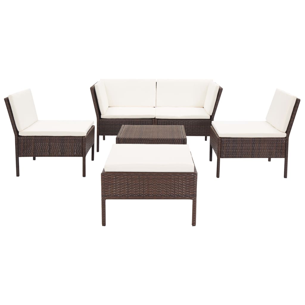 Garden furniture set with cushions, 6 pieces, brown, polyrattan