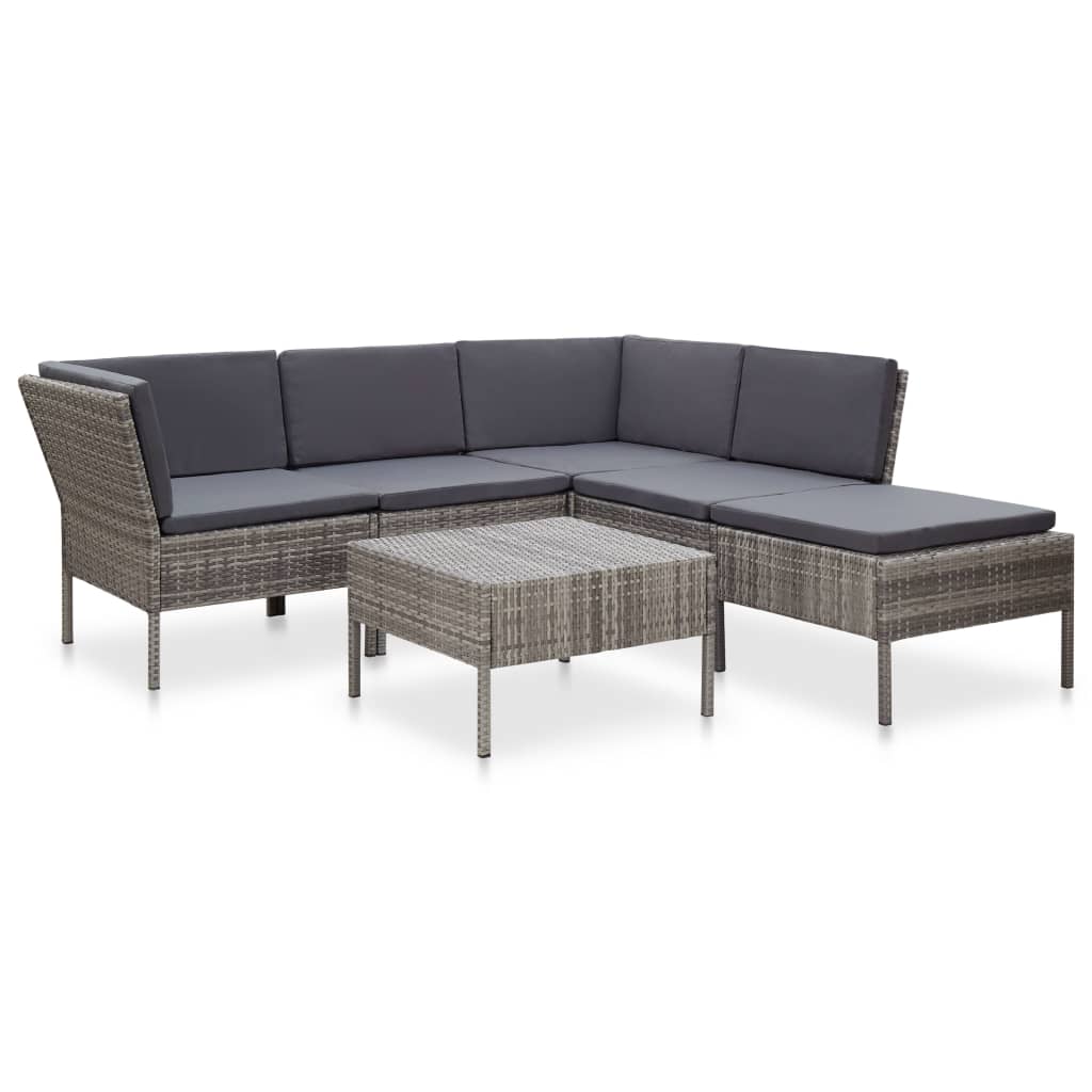 6-piece garden furniture set with cushions, grey, polyrattan