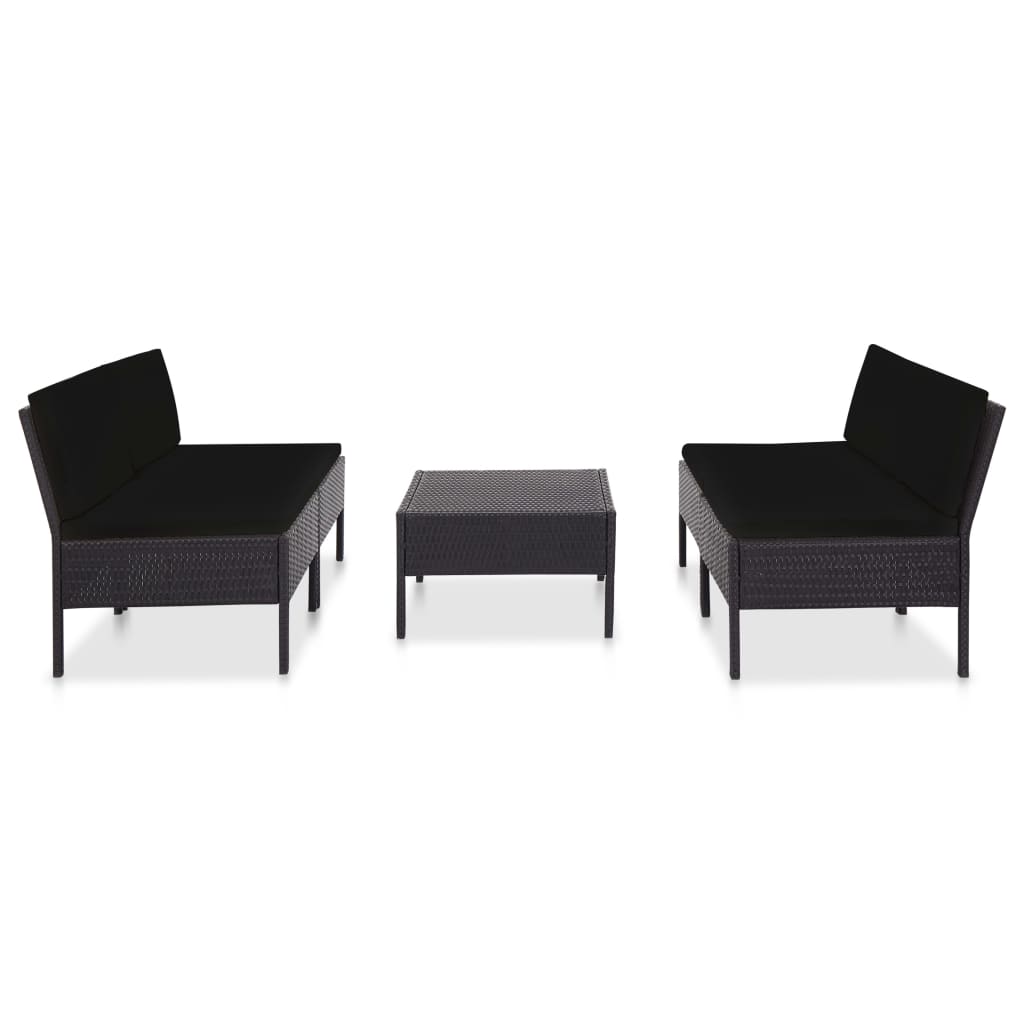 5-piece garden furniture set with cushions, black, polyrattan