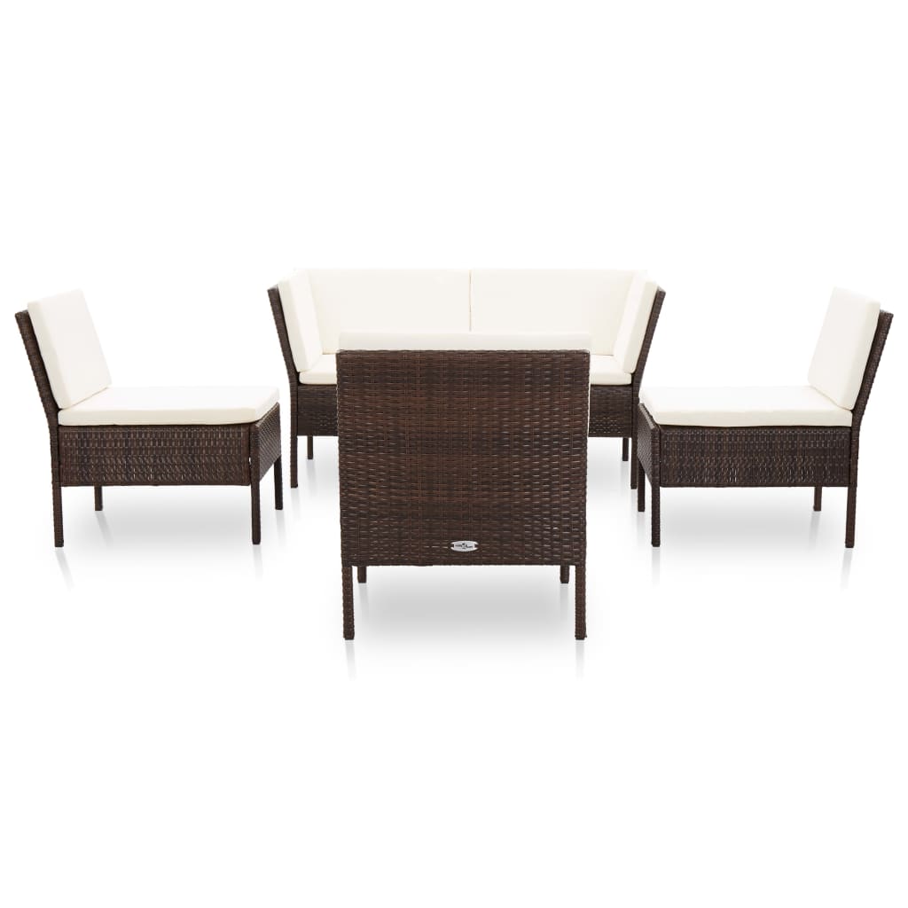 Garden furniture set with cushions, 6 pieces, brown, polyrattan