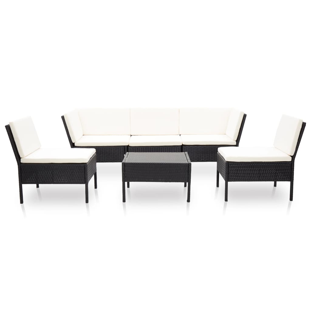 Set mobilier de grădină cu perne, 6 piese, negru, poliratan