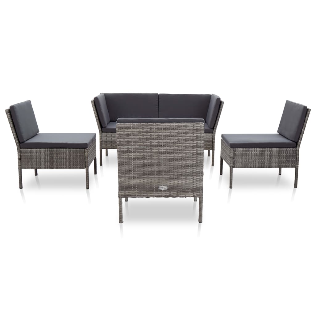 6-piece garden furniture set with cushions, grey, polyrattan