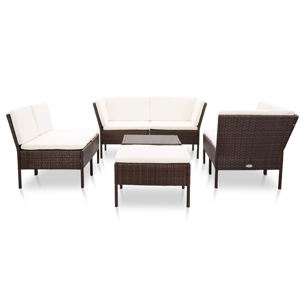 Garden furniture set with cushions, 8 pieces, brown, polyrattan