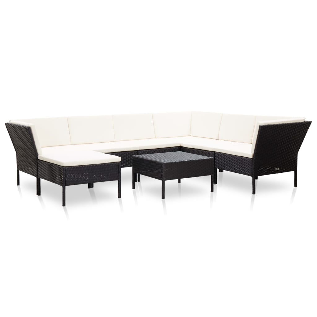 Set mobilier de grădină cu perne, 8 piese, negru, poliratan