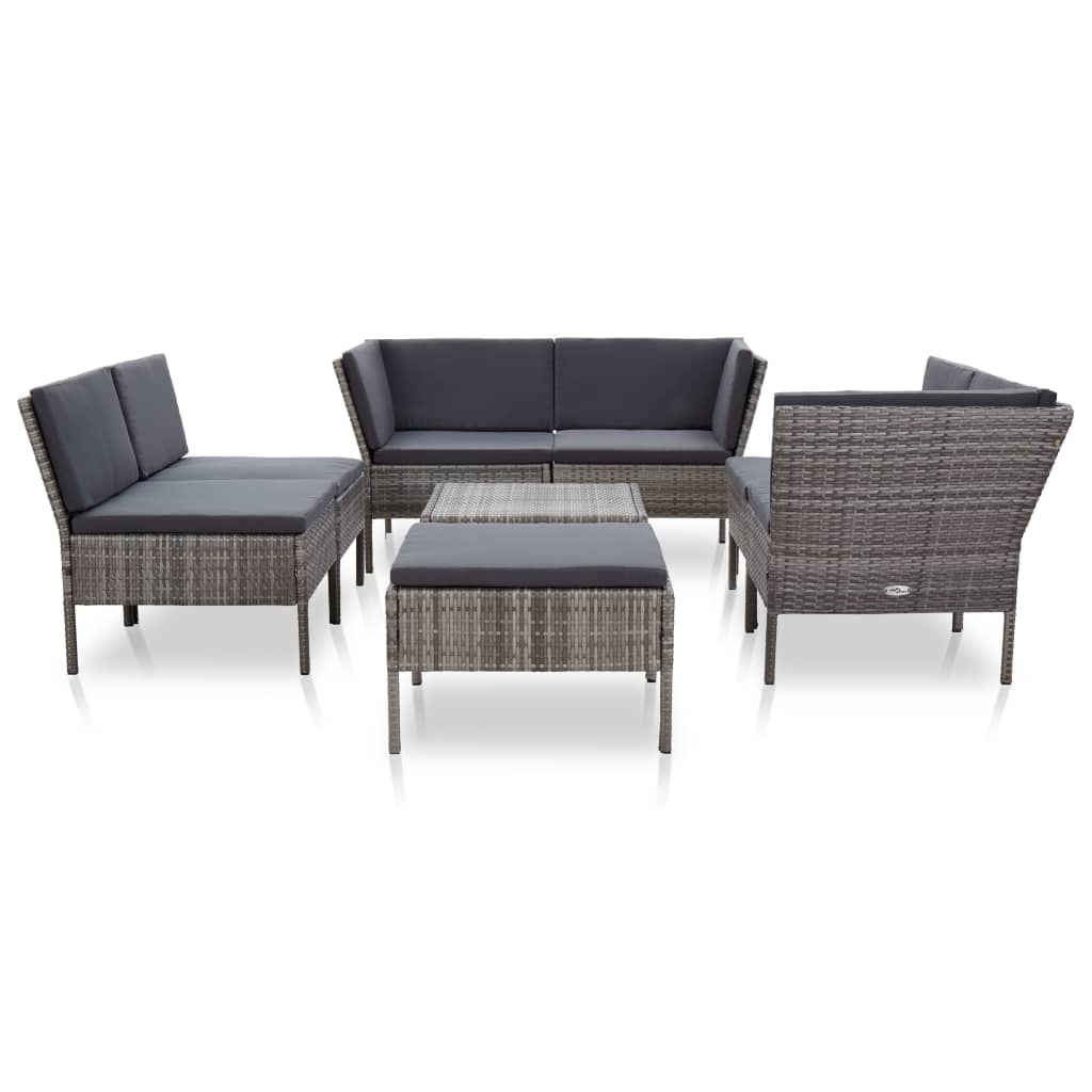 8-piece garden furniture set with cushions, grey, polyrattan