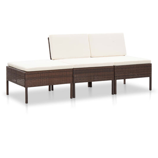 Garden furniture set with cushions, 3 pieces, brown, polyrattan