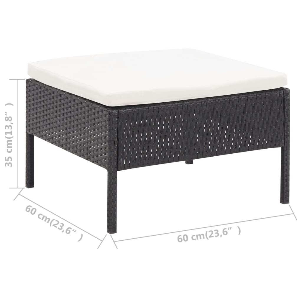 Set mobilier de grădină cu perne, 3 piese, negru, poliratan