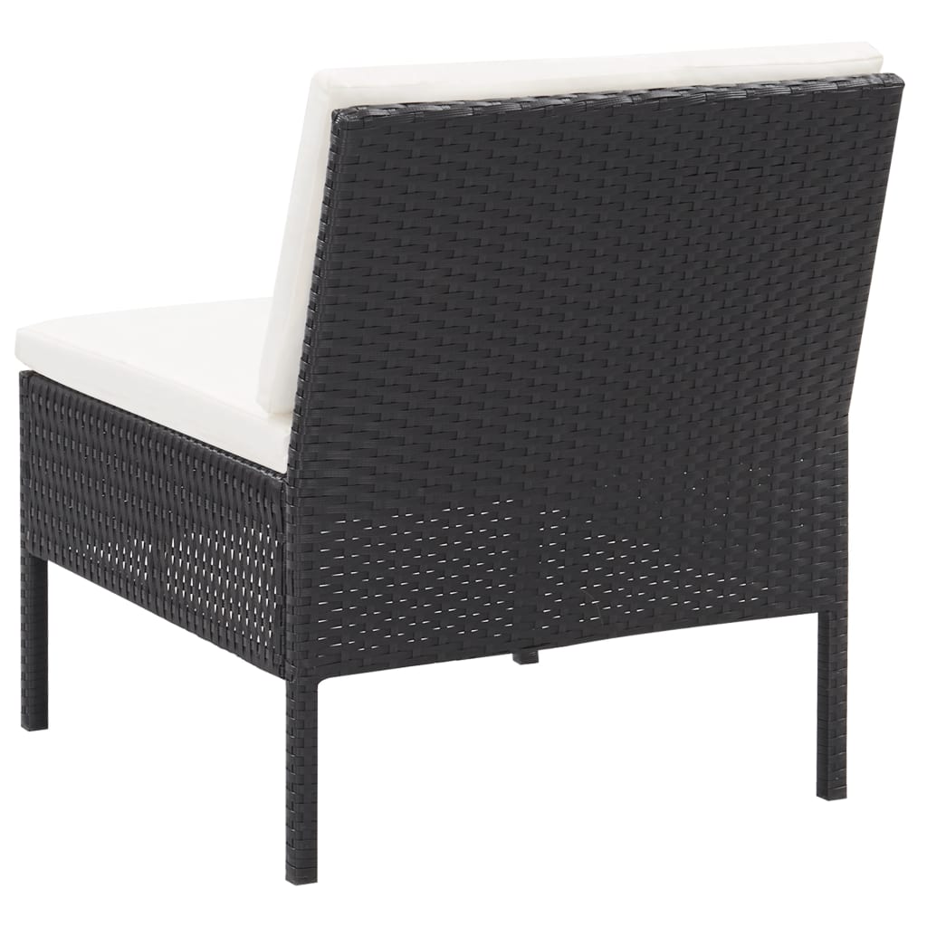 Set mobilier de grădină cu perne, 3 piese, negru, poliratan