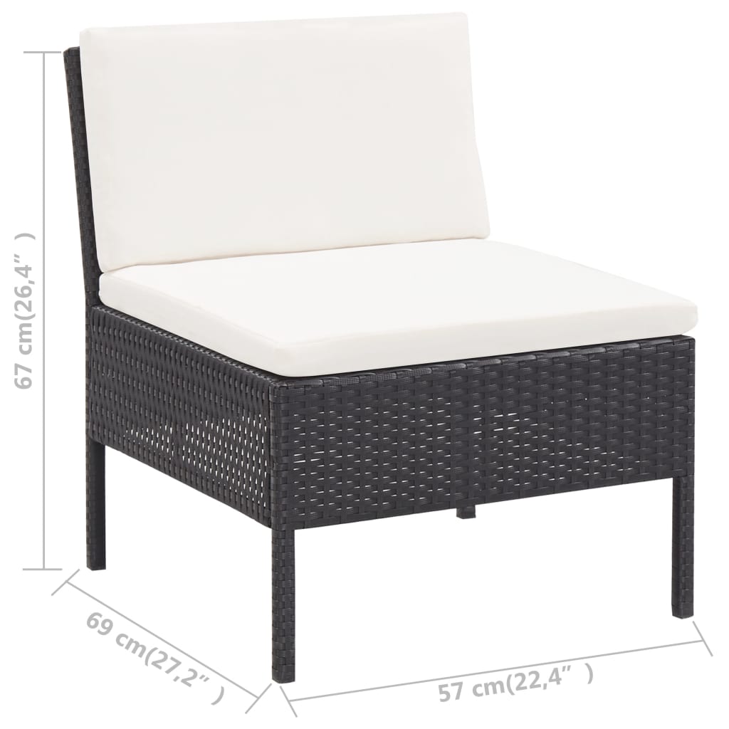 Set mobilier de grădină cu perne, 3 piese, negru, poliratan